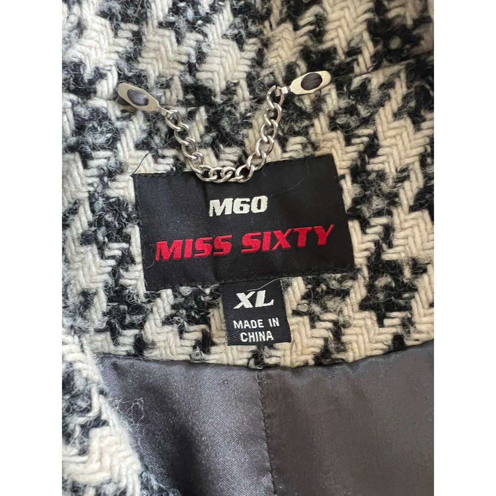 Miss Sixty M60 Vintage Y2K Houndstooth Wool Blend Double Breasted Coat Size XL - Picture 2 of 8
